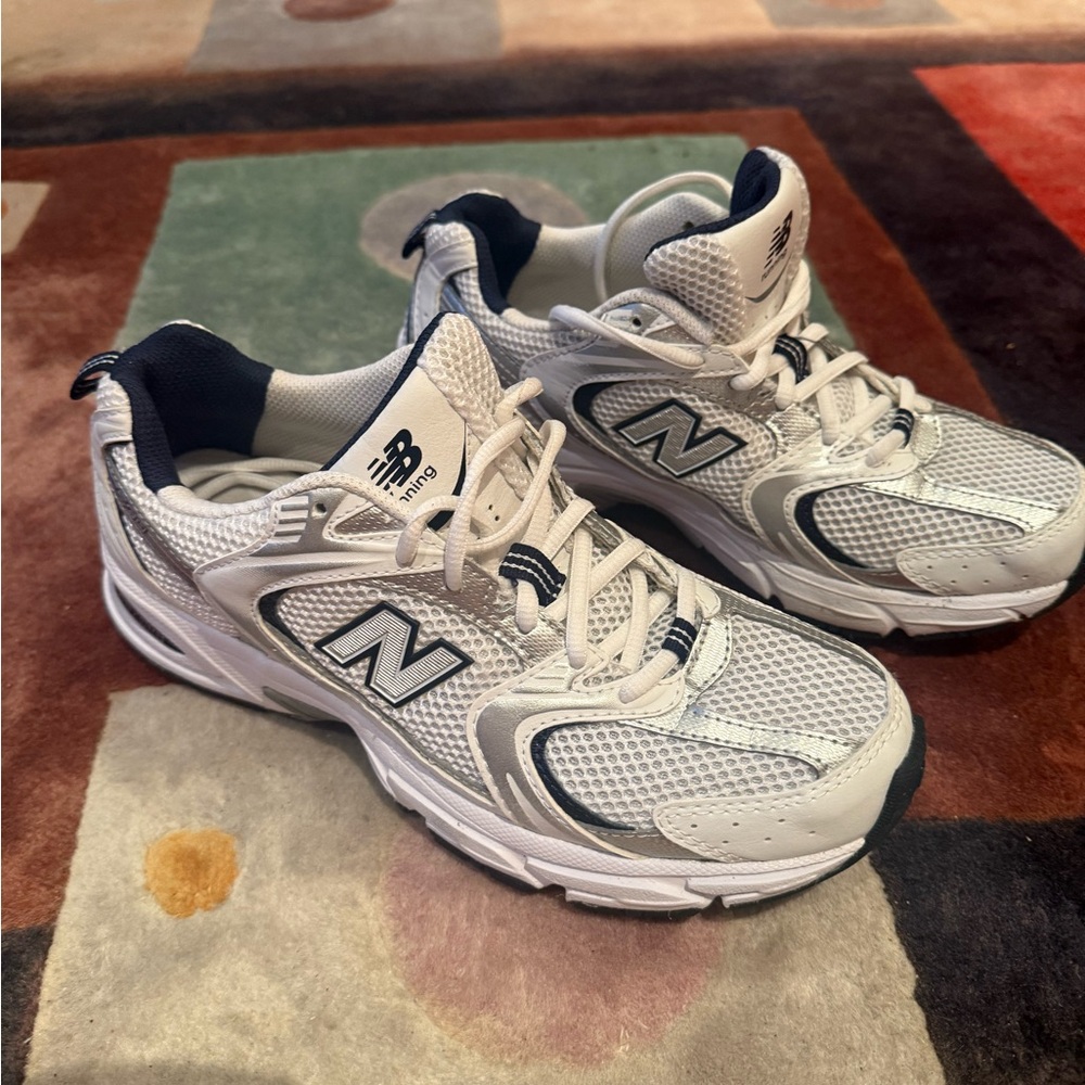 New Balance Mesh White and Gray Running Shoes